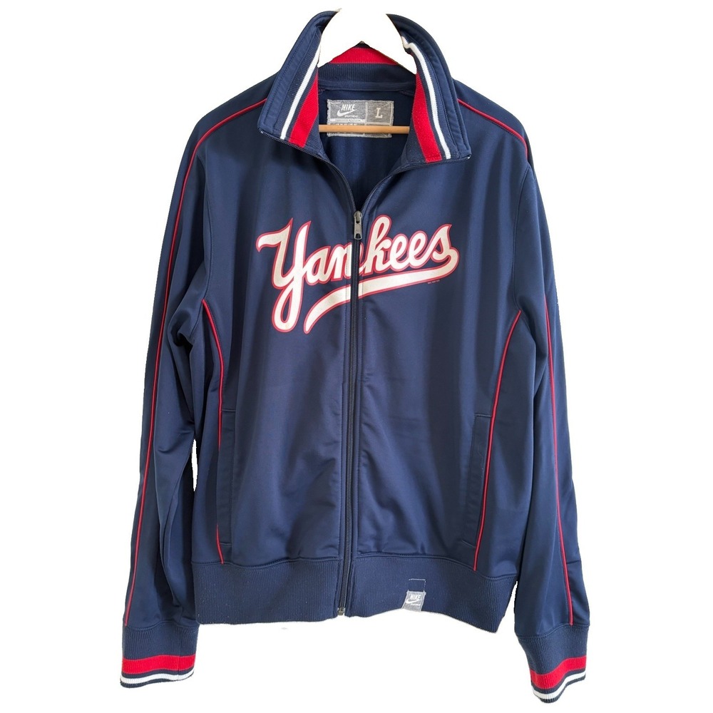 VTG Nike New York Yankees Track Jacket L Navy Cooperstown Script Y2K 366052-411